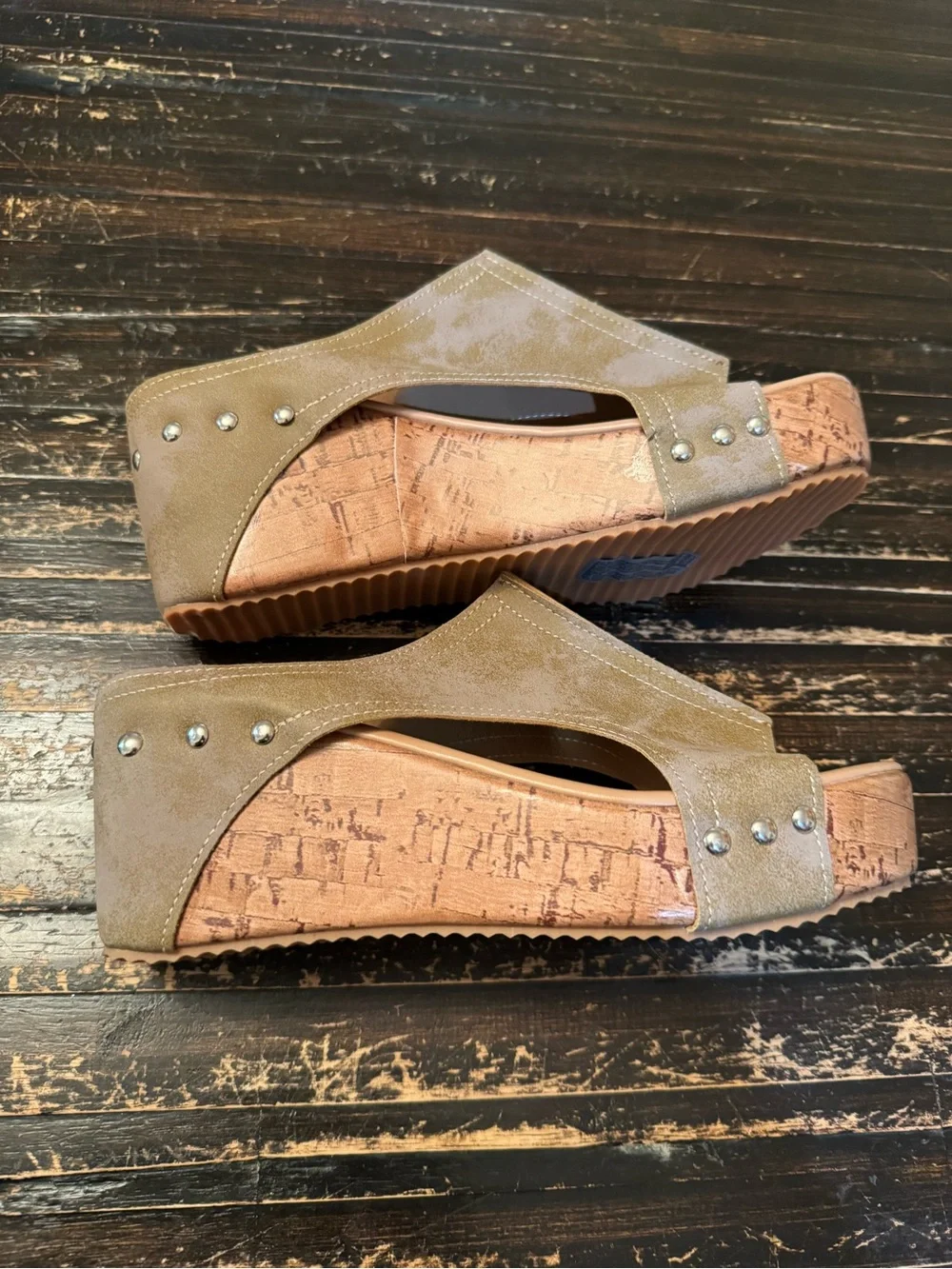 Source Unknown Olive Green Cork Wedge Slide Sandals